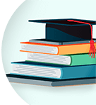 stack of books with a graduation cap on top